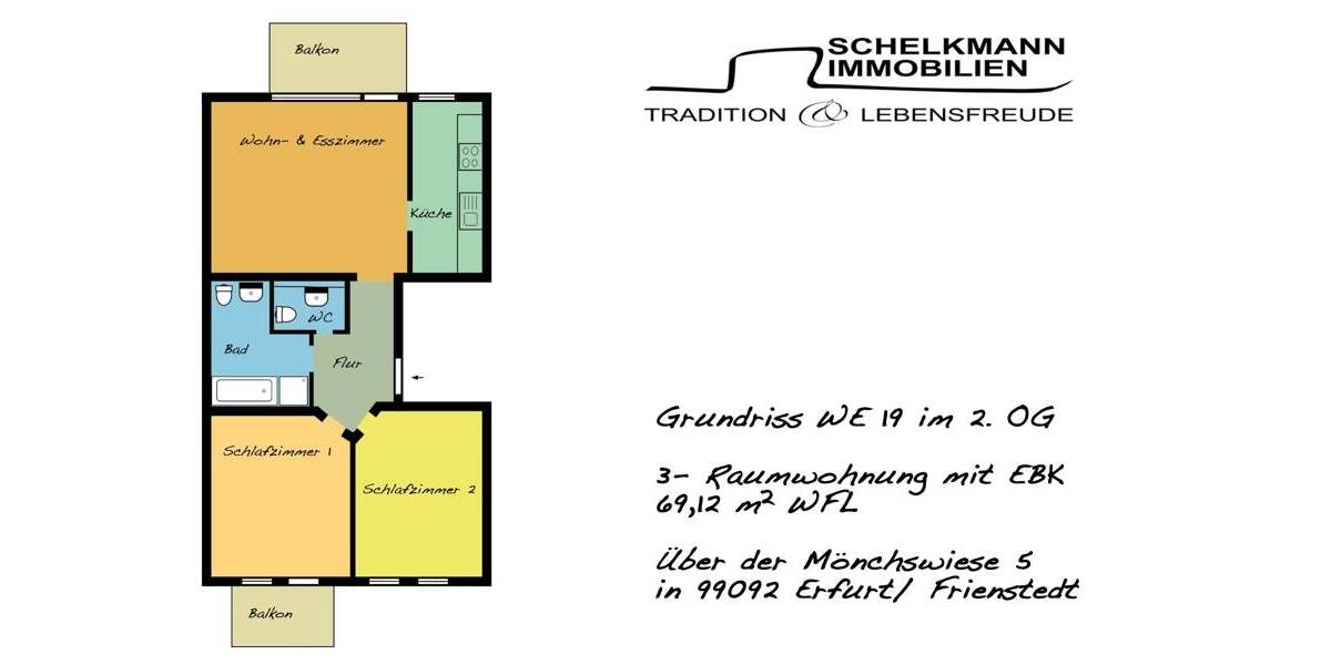Etagenwohnung Erfurt Frienstedt - 3 Zimmer, 69 m&sup2;, 138.000&euro; | Angebot:25663483