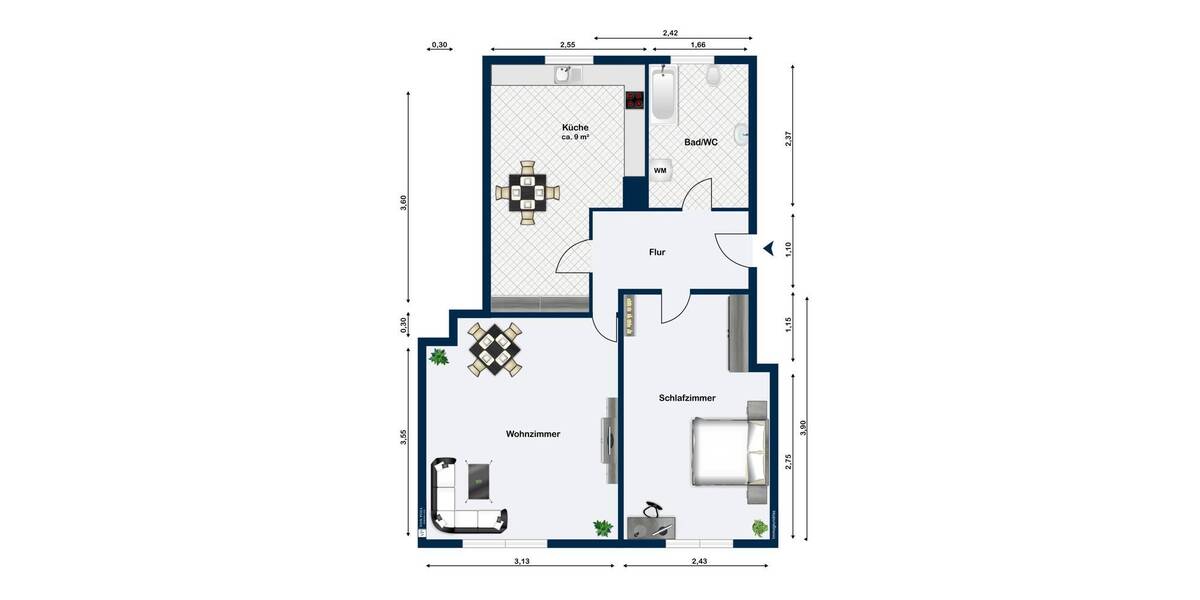 Etagenwohnung Erfurt Krämpfervorstadt - 2 Zimmer, 36 m&sup2;, 125.000&euro; | Angebot:26161256