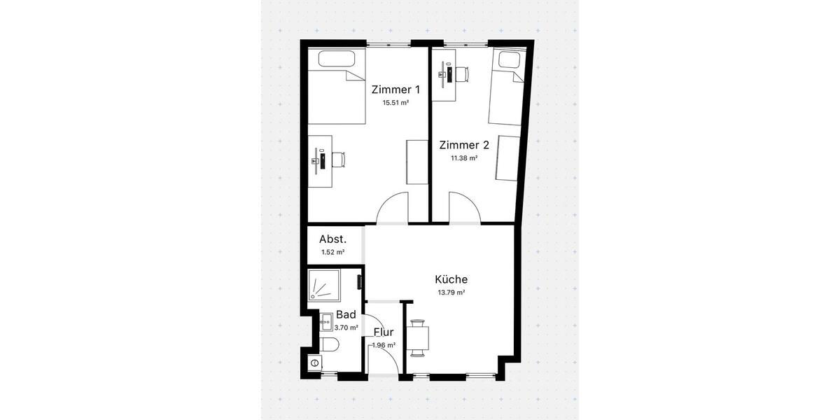 Etagenwohnung Erfurt Johannesvorstadt - 2 Zimmer, 49 m&sup2;, 450&euro; | Angebot:26309466