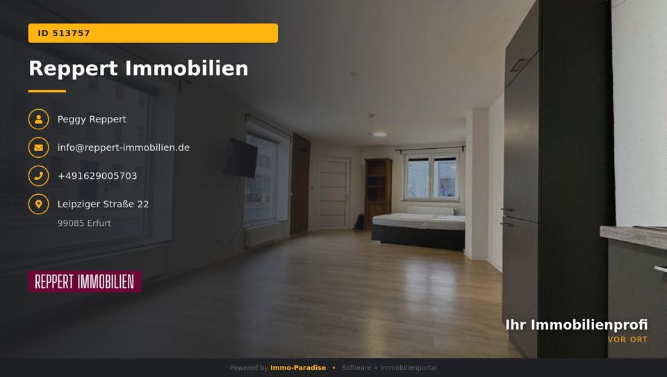 Erdgeschoßwohnung Erfurt Andreasvorstadt - 1 Zimmer, 40 m&sup2;, 475&euro; | Angebot:26058907