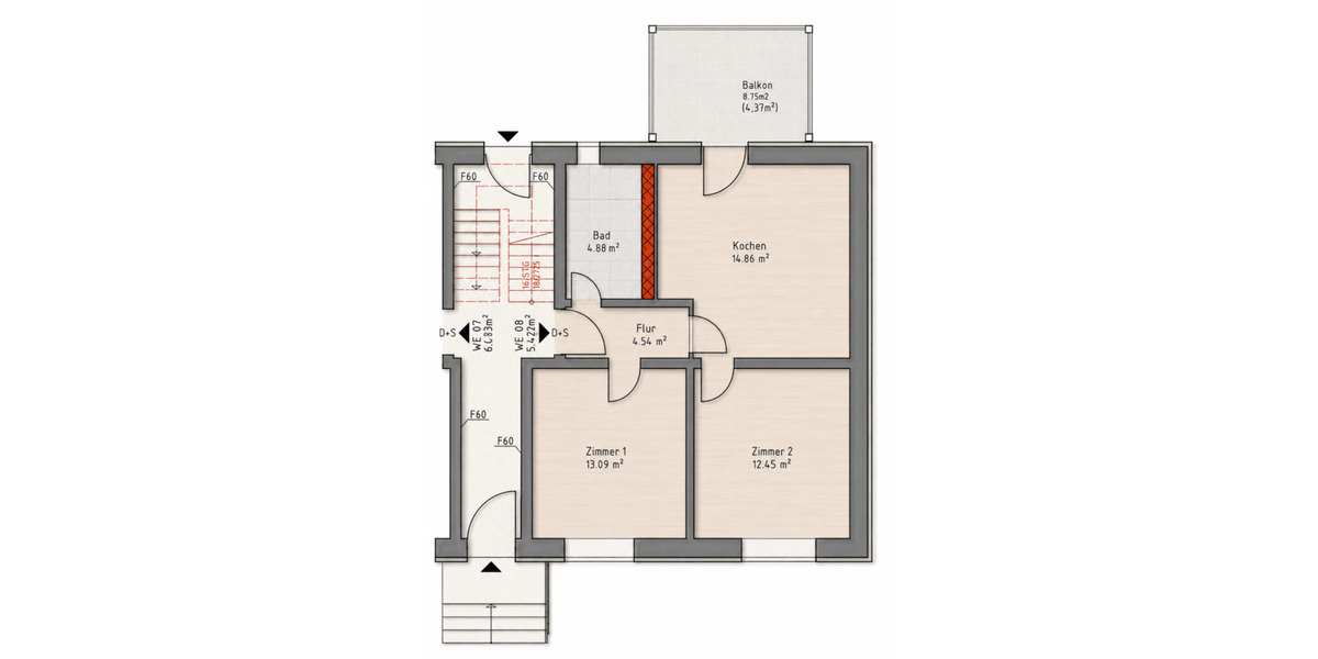 Etagenwohnung Weimar Industriegebiet Nord - 2 Zimmer, 53 m&sup2;, 525&euro; | Angebot:26673159