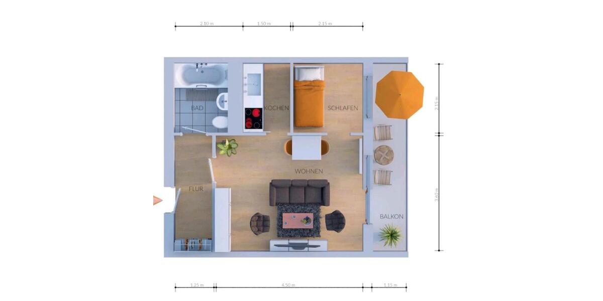 Etagenwohnung Jena Burgau - 1.5 Zimmer, 36 m&sup2;, 358&euro; | Angebot:26299853