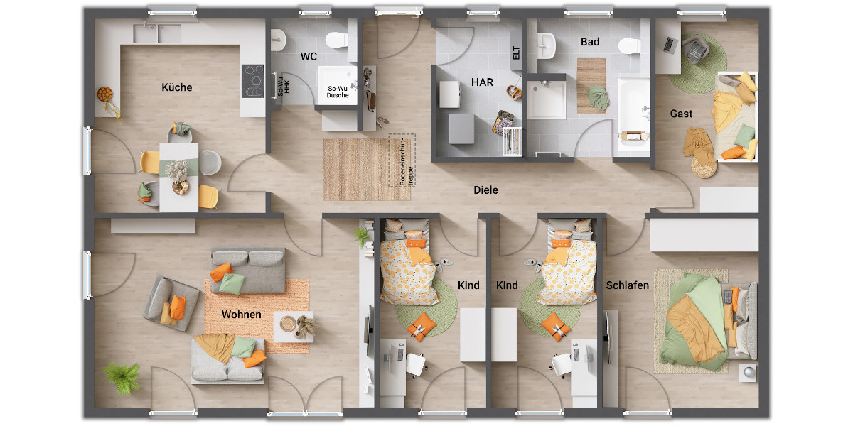Bungalow Großrudestedt Kranichborn - 6 Zimmer, 130 m&sup2;, 283.230&euro; | Angebot:25737971