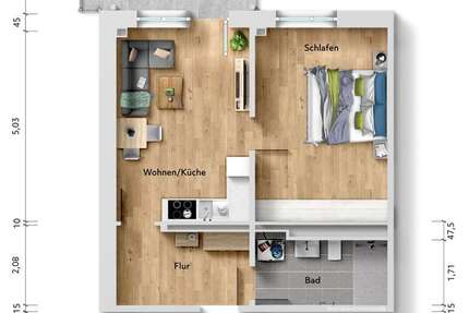 Wohnung Sömmerda Neue Zeit - 2 Zimmer, 51 m&sup2;, 602&euro; | Angebot:22098882