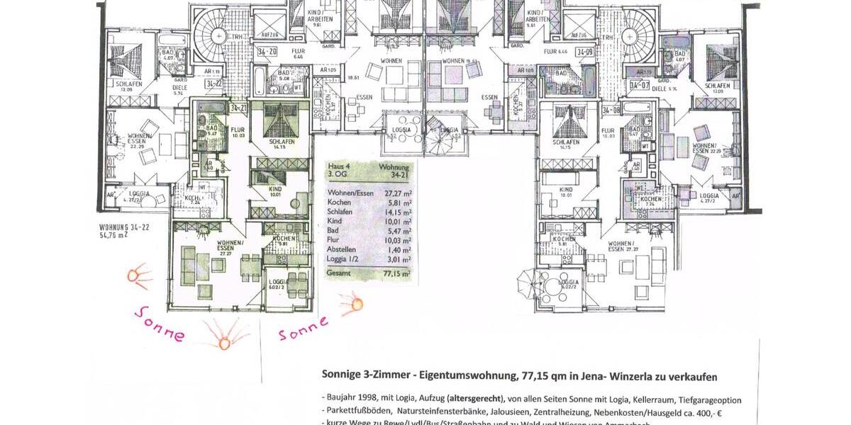 Etagenwohnung Jena Burgau - 3 Zimmer, 77 m&sup2;, 305.000&euro; | Angebot:26637074